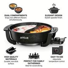 Aoran Multipurpose Electric Hot Pot With A Non-Stick Coated Inner Pot, Easy To Clean And Quickly Heats Up, Multi-Speed Temperature Control, Suitable For 3-5 People, Supports Steaming/Boiling/Stir-Frying/Stewing, Portable For Dorm/Office/Travel, A Must-Have Indoor Hot Pot, Perfect For Family Dinners, An Ideal Birthday Gift For Loved Ones, Enjoy Dual Flavors,  And Durable,  Compact, A Kitchen Appliance Every Hot Pot Enthusiast Must Have. - US A Type Plug(110-127V) - View 7