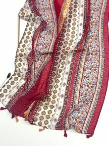 1pc Printed Scarf, New Women's Silk Scarf, Fashionable Versatile Shawl, Sunscreen Beach Wrap, Spring/Summer,Accessories,Travel Essential - Red - View 3