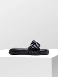 Women Platform Slide Sandals Summer Vacation Beach Flat Sandals Slip On Sandals Casual Comfort Shoes - màu đen - Xem 3