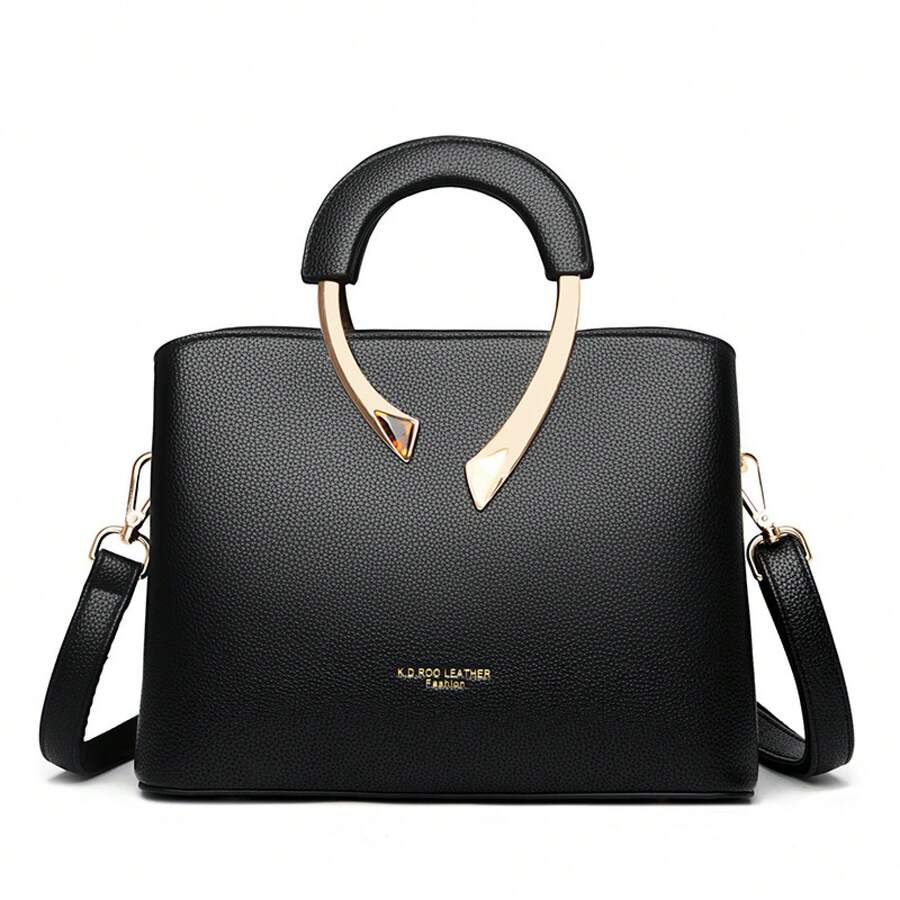 Neue Damenhandtasche im europäischen und amerikanischen Stil, geräumige Pendler-Tasche, modische Umhängetasche. - Schwarz - Übersicht 1