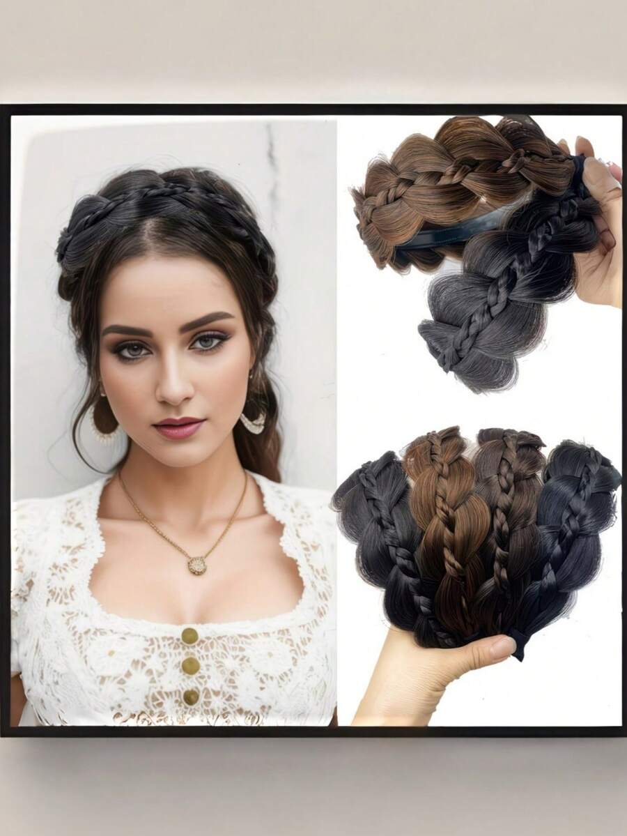 1 chiếc kẹp tóc bện, băng đô cài tóc bằng sợi tổng hợp, phụ kiện tóc tết xoắn cho nữ, băng đô cài tóc hình vương miện, vòng cài tóc, thích hợp cho du lịch, sinh nhật. - Nhiều màu - Xem 1
