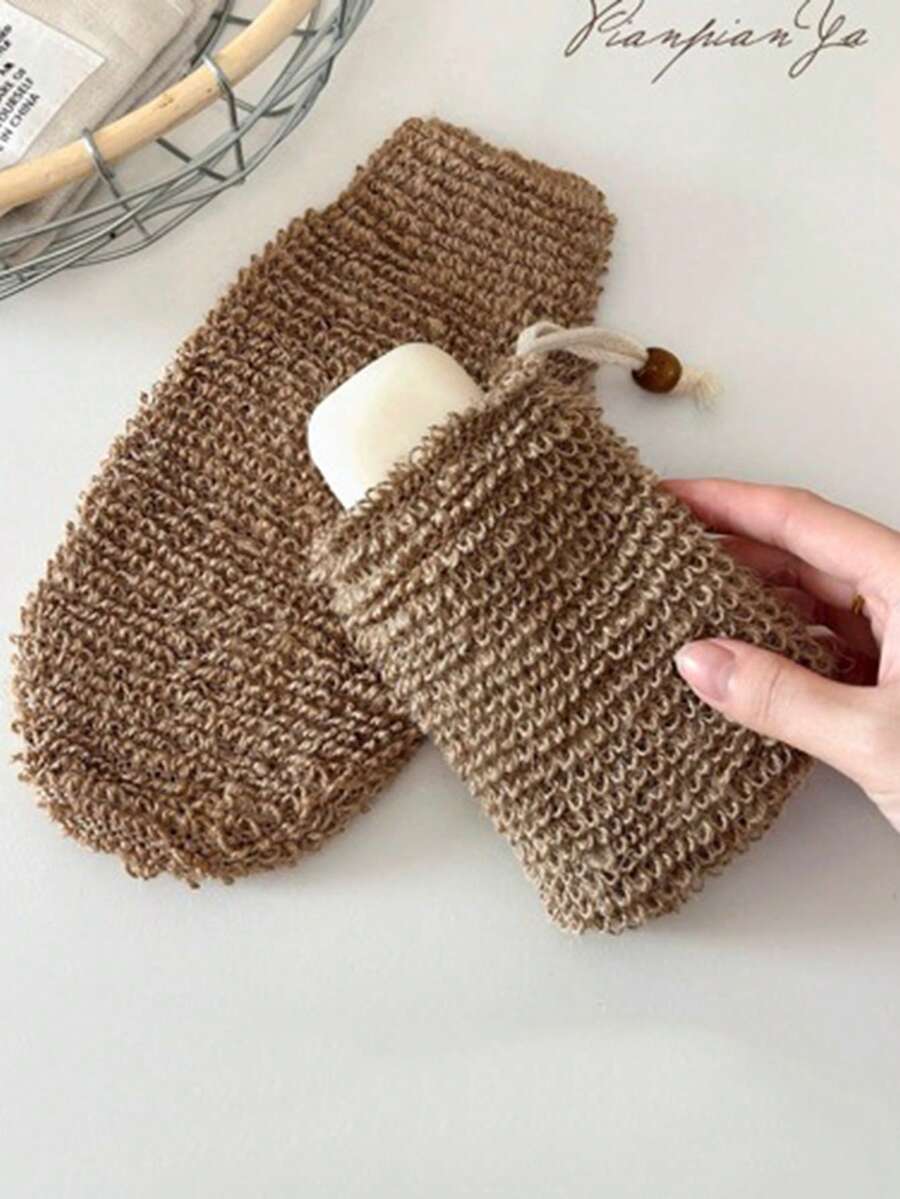 2 khăn tắm tẩy tế bào chết và túi đựng xà phòng, túi lưới có dây rút - Bộ 2 món - Xem 1