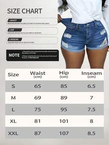 Womens High Waisted Stretchy Denim Dressy Sexy Butt-Lifting Shorts(The Size Is Too Small, It Is Recommended To Take One Size Larger) - xanh đậm - Xem 6