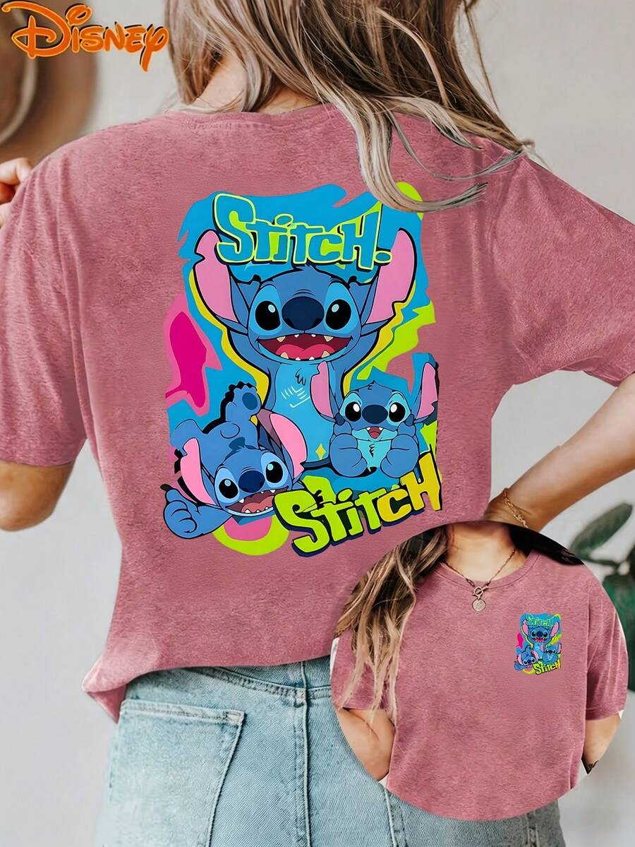 Disney License T Shirts,Disney Lilo & Stitch Multiple Stitch Cartoon Graphic Oversized T Shirt Women Kawaii Drop Shoulder Short Sleeve Tee Y2K Summer Streetwear Casual Top For Stitch Fans ,Camiseta, Summer Outfits For Women, Summer Clothes, Summer Tops, Tops For Women, Festival Outfits, Summer Tops For Women, Mother's Day, Mother's Day Clothing, Gifts For Family And Friends, Spring Outfits For Women, Officially Licensed Disney T-Shirts, Disney Men's And Women's Spring/Summer Fashion Casual Short-Sleeve T-Shirts - 玫紅色 - 查看 1