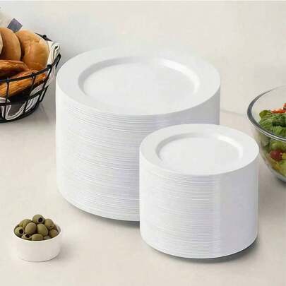 Bộ 50/25/12 đĩa ăn màu trắng tinh/đĩa ăn gia đình tái sử dụng (7.5 inch và 10.25 inch), dùng cho tiệc và món khai vị - Hoàn hảo cho các bữa tiệc, đám cưới, sinh nhật và các sự kiện phục vụ ăn uống (Giáng sinh/Ngày lễ tình nhân/Ngày của Mẹ), dụng cụ ăn uống đám cưới, bộ đồ ăn sự kiện, đĩa ăn tối phong cách, bộ đồ ăn trang nhã, nhẹ và bền, phù hợp cho các buổi họp mặt gia đình và dịch vụ ăn uống.