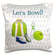 3dRose Lets Bowling Ball Pins Shoes and Bag Green Gold Blue Purple Pillow Case 16" x 16" - Blanco - Ver 6
