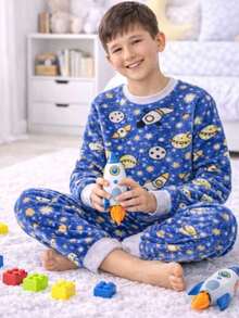Boys' Soft Fleece Winter Pajamas, Warm And Closed, Sizes 2 To 12 - Xanh đậm - Xem 11