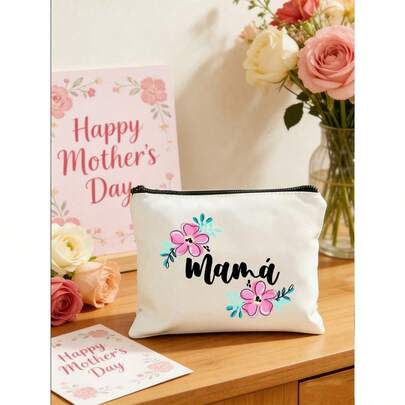 1 túi đựng mỹ phẩm chủ đề Ngày của Mẹ, túi đựng đồ trang điểm cho mẹ, chữ 'Mama' với họa tiết hoa, quà tặng cho mẹ, đa chức năng dùng khi đi du lịch/cất giữ hoặc sử dụng hàng ngày, túi đựng mỹ phẩm du lịch dung tích lớn dành cho nữ, túi đựng đồ tự làm, túi đựng đồ gấp gọn di động, thích hợp để đựng mỹ phẩm cá nhân khi đi du lịch, túi nhỏ đựng đồ vệ sinh cá nhân khi đi du lịch.
