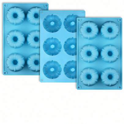 Mini Fluted Tube Pan Silicone 6-Cavity(3PCS), Multi-Cavity Small Cake Baking Pan, Mini Moldes Para Chocoflan