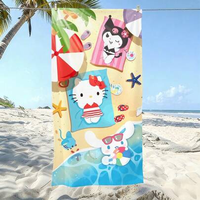 SANRIO 1 Khăn tắm biển in hình hoạt hình - Với thiết kế đáng yêu, được thiết kế đặc biệt cho các hoạt động bơi lội và bãi biển, chiếc khăn này được làm từ chất liệu sợi nhỏ mềm mại, thấm hút cao.