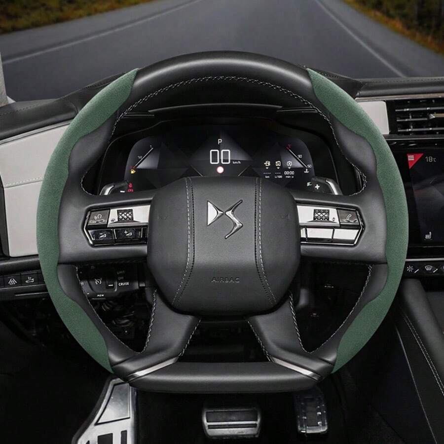 Hocasen For DS Suede Leather Steering Wheel Cover Segmented Design Quick-Install Non-Slip And Comfortable All-Season Compatibility 2 Pieces/3 Pieces Set Optional For DS 7/DS 4/DS N°4/DS 3/DS 9/DS N°8 Black Brown Mocha Orange Red Green