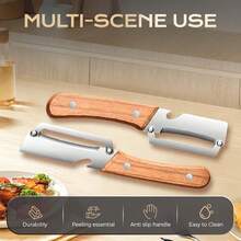 Multi Functional Vegetable Peler For Kitchen Utra-Sharp Stairless Stel Blade With Wooden Handle And Botle Opener For Vegetables Or Fruits That Need To Be Peeled - 木質色 - 查看 7