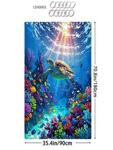 1/3/4 Pcs Colorful Ocean Turtle Bathroom Set, Waterproof Mildew-Proof Shower Curtain With Tropical Fish & Coral Reef Print, Soft Anti-Slip Bathroom Rug Set With 12 Hooks, Suitable For Daily Home, Rental Renovation, Holiday Bathroom Refresh, Shower Room Separation, Housewarming/Birthday/Children's Day/Mother's Day/Father's Day Gift - Underwater World - View 14