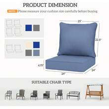 Outsunny Outdoor Chair Cushions Set Of 4, Fade Resistant, 24 X 24 In Deep Seat, Patio Cushions For Chair, Sofa, And Outdoor Furniture, Gray - 天藍色 - 查看 4
