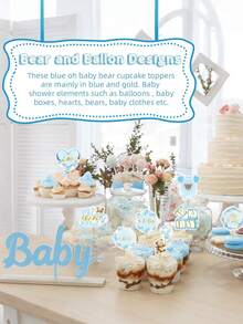 16pcs/24pcs Blue Bear Cake Toppers, Baby Boy Birthday Party Decorations, Baby Shower, Gender Reveal Party Supplies - Multicolor - View 5