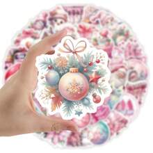 50 miếng dán trang trí Giáng sinh hình ông già Noel màu hồng, thích hợp để dán lên xe đạp, sổ tay, hộp bút chì. - 50 CÁI - Xem 5