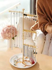 1pc Metal Jewelry Stand With Tray, For Storing And Displaying Necklaces, Earrings And Bracelets. Earring Display Rack, Suitable For Home Organization Or Jewelry Retail, Mother's Day Gift - Multicolor - View 6