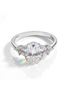 1 chiếc nhẫn cầu hôn sang trọng mạ vàng 18K, đính đá Zirconia hình hoa, quà tặng đám cưới/lễ đính hôn/ngày lễ cho phụ nữ - Bạc - Xem 4