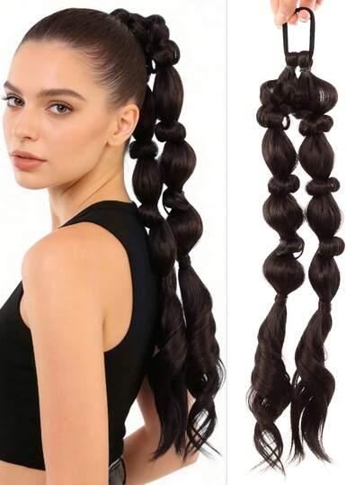 Extensiones de cabello trenzado sintético con cuerda elástica de 18 pulgadas, coleta falsa trenzada resistente al calor, accesorio de cabello tejido a mano adecuado para mujeres para uso diario y fiestas