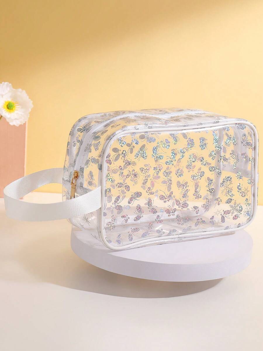 Túi đựng mỹ phẩm trong suốt chống thấm nước có tay cầm, túi đựng đồ vệ sinh cá nhân du lịch tái sử dụng dành cho cả nam và nữ. - Nhiều màu - Xem 1