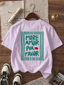 Camiseta casual de mujer de manga corta y cuello redondo - Estampado, tela suave y cómoda, lavable a máquina, tops de verano para damas - Púrpura malva - Ver 2