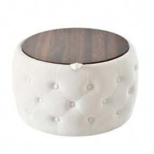 Luxurious Set Of 2 Stackable Velvet Stools, 4-In-1 Function, Round Stool With Wooden Shelf And Storage Space, No Assembly Required, Beige Color (58cm X 58cm X 38cm). - Beige - View 8