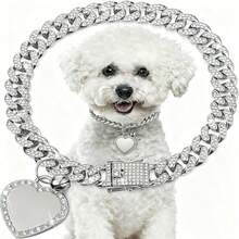 2pcs Heart-Shaped Luxury Rhinestone Pet Necklace, Elegant And Eye-Catching, Durable And Easy To Wear, Adjustable Design Suitable For Cats And Dogs - Multicolor - View 4