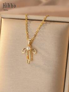 1pc Bowknot Clavicle Chain, Can Be Layered With Fine Chain Or Faux Pearl Chain To Create Depth, Suitable For Daily, Date, Party Wear, Matching Earrings Available In The Same Series - Bow - View 3