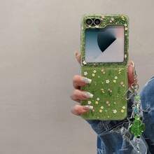Ốp lưng điện thoại màu xanh lá cây lấp lánh họa tiết hoa lá và ngôi sao, mặt dây chuyền hình cỏ bốn lá, tương thích với Samsung Galaxy ZFlip7 Z Flip6 ZFlip 5 Zflip6 Zflip5, chống sốc. - màu xanh lá - Xem 10