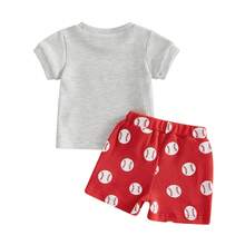 Toddler Baby Boy Baseball Outfits Tractor Baseball Embroidery T-Shirt Tops And Gingham Plaid Shorts Set Infant Game Day Baseball Outfit, Baby Boy Summer Clothes, Baseball Outfits For Baby Boys - 灰色 - 查看 3