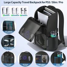 YIYI / Slim/ Pro Host Backpack, Full Zipper Opening Portable Travel Bag, Large Capacity Storage Bag Can Fit Dual Handles, PS Portal, Laptop, Game Cartridges, Comes With 3 Cable Storage Pouches - Multi-Color - View 3