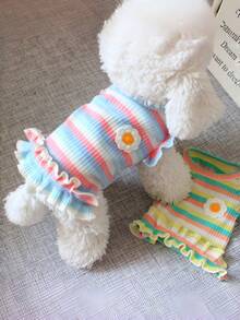 1 pieza Ropa de verano nueva para mascotas perros/gatos con rayas arcoíris, chaleco de estilo princesa de manga abullonada delgada, conjunto ligero y transpirable para cachorro/gatito en primavera/verano, vestido camiseta a rayas coloridas para Teddy/Poodle - Multicolor - Ver 14