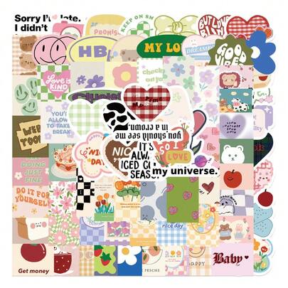 90PCS Cute Floral Heart Shaped Waterproof Stickers For Notebook Phone Case Helmet Decal