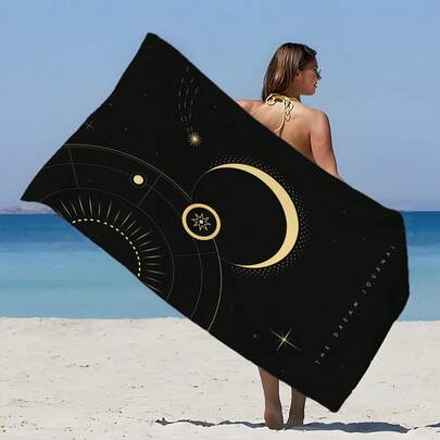 1 chiếc khăn tắm/chăn đi biển cỡ cực lớn 150x200cm màu đen và vàng họa tiết thiên thể, nhiều kích cỡ khác nhau, nhanh khô, mềm mại, dễ mang theo, chống cát, siêu thấm hút, làm từ sợi microfiber, họa tiết chủ đề Eid Al-Adha, thích hợp cho yoga, dã ngoại, chống tia UV; Phù hợp cho bãi biển, hồ bơi và các hoạt động ngoài trời, đồ dùng cần thiết khi đi du lịch, cắm trại, yoga, phòng tập thể dục, thể thao, bơi lội, unisex, phụ kiện cho tiệc ngoài trời, đồ dùng cần thiết cho năm học mới, quà tốt nghiệp, quà tặng Ngày của Mẹ.