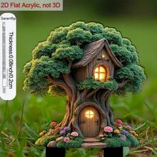 1pc 2D Acrylic Pointed Planter Stake, Suitable For Flower Beds. Quirky Tree House Shaped Decor, Suitable For Outdoor Garden Planter - C - View 4