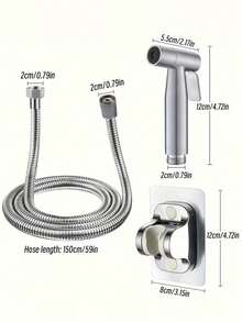 3件組手持式免洗噴頭套組，高壓浴室清潔噴槍，耐用塑料材質，附59英吋彈性軟管與易安裝壁掛支架，適用於居家、飯店、露營車浴室、現代浴室、家用馬桶、個人清潔及戶外園藝，浴室清潔理想配件 - 銀色 - 查看 4
