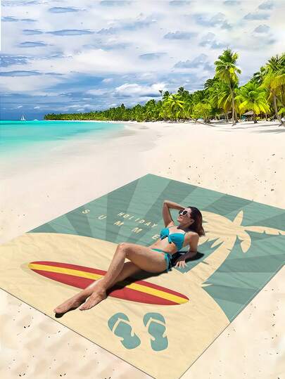 1pc New Outdoor Waterproof Anti-Sand Digital Printed Picnic Mat/Beach Towel, Fashionable And Fresh Pattern, Suitable For Camping And Picnics