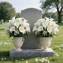 Bộ 30/15/5 bông hoa loa kèn trắng nhân tạo kết hợp với hoa baby's breath, hoa tang lễ nhân tạo cho nghĩa trang, trang trí sống động không cần bảo dưỡng cho khu mộ, nhà tang lễ, trang trí tang lễ trang nhã, hoa tưởng niệm vĩnh cửu ngoài trời. - Nhiều màu - Xem 6