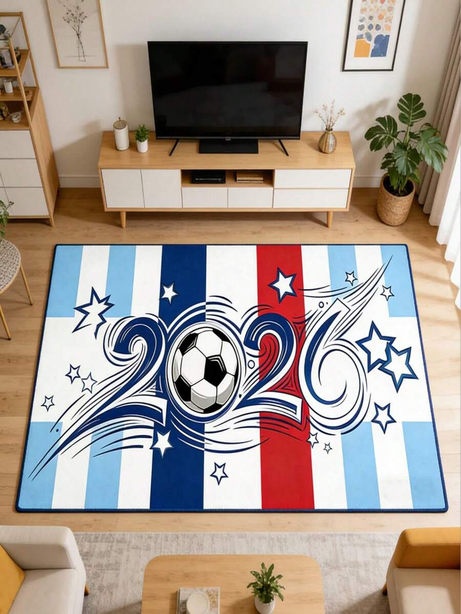 1pc Football/Soccer Style Doormat, Bathroom Mat, Bath Rug, Entrance Mat, Small Rug, Carpet, Home Decor, Area Rug, Outdoor Mat, Bedroom Carpet, Washable Rug - Blue - View 1