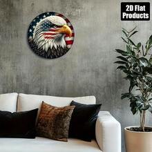2D Flat, 7.8inch Patriotic Eagle And American Flag Metal Wall Decor - Round Vintage Aluminum Sign, Windproof Decoration For Indoor And Outdoor Use, Suitable For Home, Office, Bar, Garden - Vintage Patriotic Hanging Decoration, American Flag Decor, Interior Decoration, Vintage Style, Fine Craftsmanship, 2D Flat, Office Decor, Garden Decor, Classic Design, Handmade, Durable Metal, Collectible, Veteran, 2D Flat - 1PC - Xem 7
