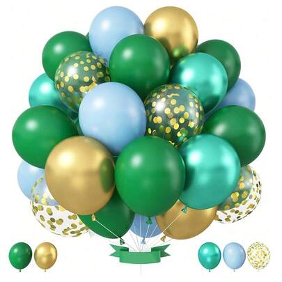 51/26pcs Green And Blue Latex Balloons, Gold Metallic Balloons, Glitter Confetti Balloons, 10/12 Inch Thickened Balloon Set With Balloon Accessories, Suitable For Men, Women, Adults, Birthday Party, Wedding, Gender Reveal, Bridal Shower, Bachelorette Party, Various Holiday Themed Party Supplies