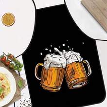 1pc Funny Beer Mug Printed Apron, Black Background Contrasting Beer Cheers Pattern, Durable Cooking Apron Suitable For Bakers, Cake Decorators, BBQ Enthusiasts, Gardeners, Painters, Manicurists - Perfect Gift For Home And Professional Chefs - Multicolor - View 3