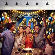 Nuvilar - Banner de decoración de fiesta de cumpleaños con texto "40th Happy Birthday", color azul dorado y azul, 101,6 cm x 43 pulgadas y telón de fondo de globos para celebraciones de hitos - A-Gold 40º - Ver 4