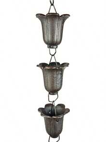 96 Inch Cast Iron Rain Chain Bucket Style Decorative Rain Chain For Gutter Downspout Replacement Outdoor Garden Patio Yard Roof Water Diversion Drainage Chain Durable Rustic Rain Catcher - Hoa tulip - Xem 4