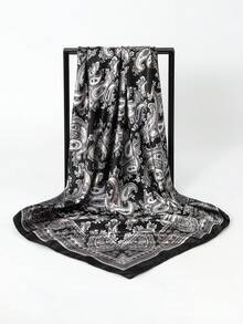 1 chiếc khăn bandana thời trang nữ họa tiết Paisley, nhẹ và thoáng khí, phù hợp sử dụng hàng ngày. - màu đen - Xem 6