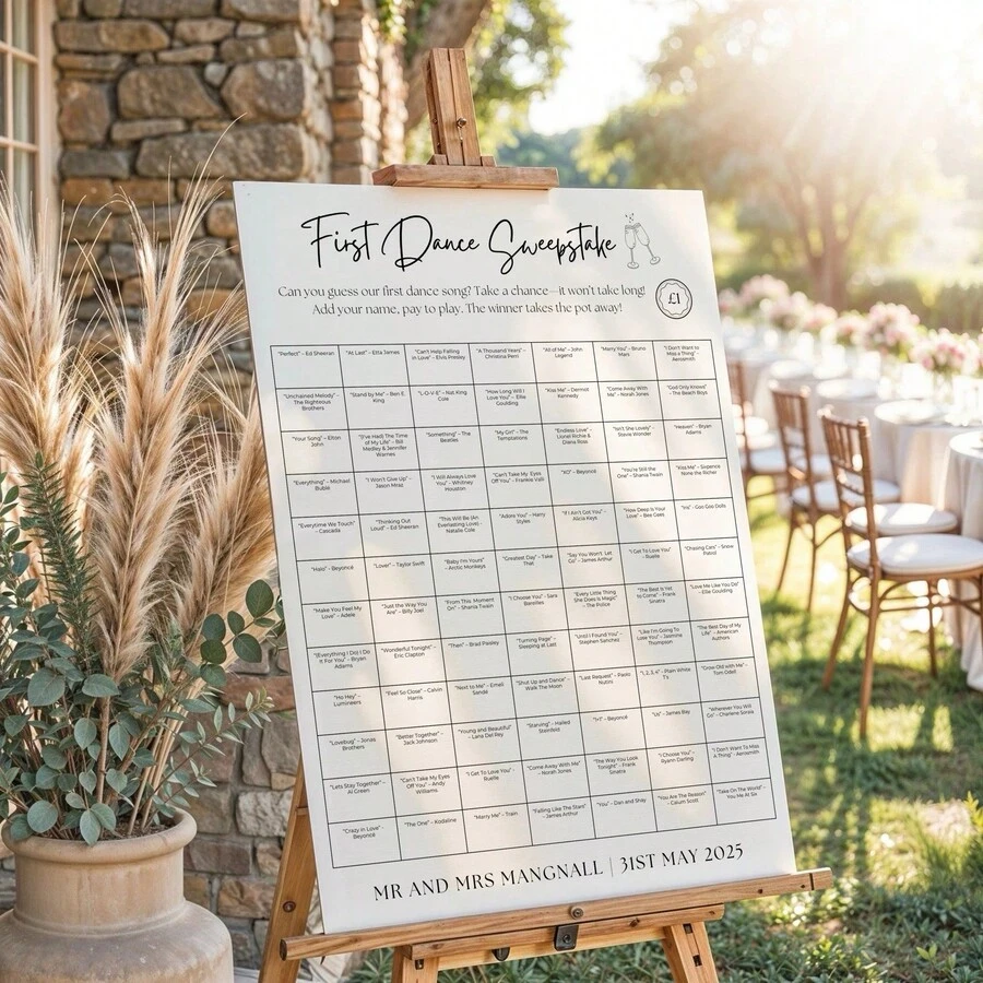 A2 Wedding First Dance Sweepstake Sign, Personalised Sign Alternative Guest Book - View 1