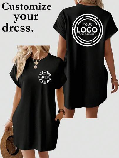 Vestido Marrom Personalizado para Mulheres, Conjunto de Verão - Pode Personalizar Logotipo, Vários Padrões, Fotos, Presentes de Páscoa e Dia das Mães para Esposa, Mãe, Personalizar Nomes de Família, Amigos, Animais de Estimação, Números da Sorte, Data de Encontro, Aniversário