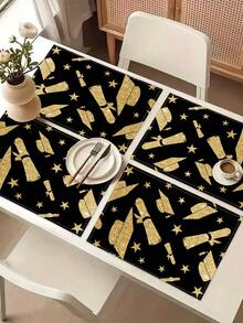 1 khăn trải bàn in họa tiết tốt nghiệp, 4 tấm lót chén in họa tiết tốt nghiệp, thích hợp cho các lễ hội, tiệc tùng, sinh nhật, bữa tối, trang trí bàn ăn nhà bếp và phòng ăn, phù hợp cho mọi mùa, trang trí dệt may gia đình. - Nhiều màu - Xem 14
