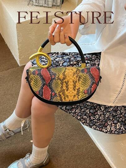 FEISTURE 1 件装，复古彩色印花女士派对手提包，翻盖单肩斜挎包，