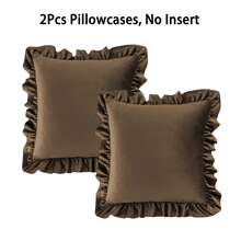 2pcs Ruffled Pillow Covers, Soft Velvet Decorative Cushion Covers, Solid Color Sofa Throw Pillow Cases, Suitable For Living Room, Bedroom, Home Decor (Inserts Not Included) - Dark Brown - View 15